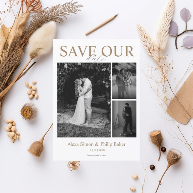 Modern Minimalist Photo Collage Save the Date Card (1)