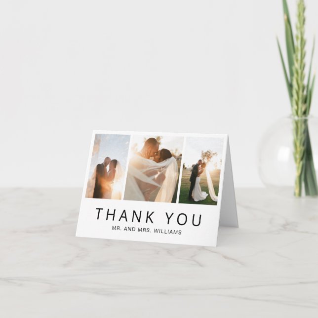 Modern Minimalist Photo Collage Simple Wedding Thank You Card (Front)