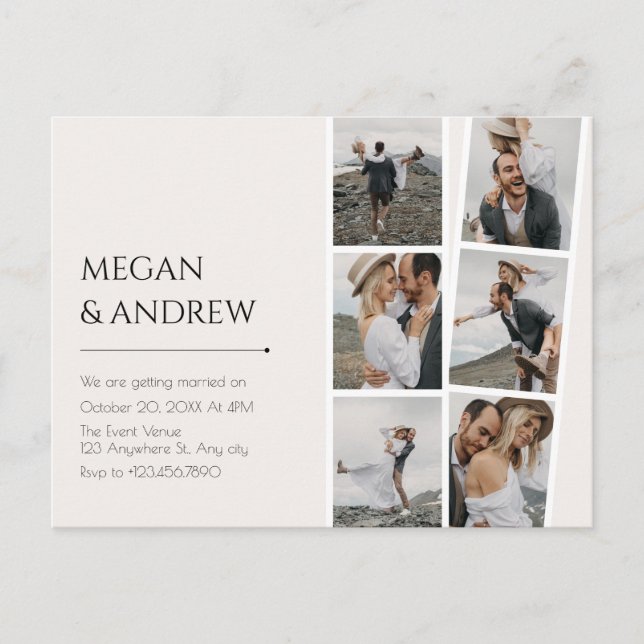 Modern minimalist photo collage wedding  postcard (Front)
