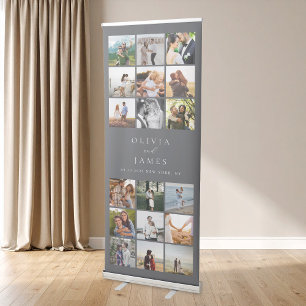 Modern Minimalist Photo Collage Wedding Retractable Banner