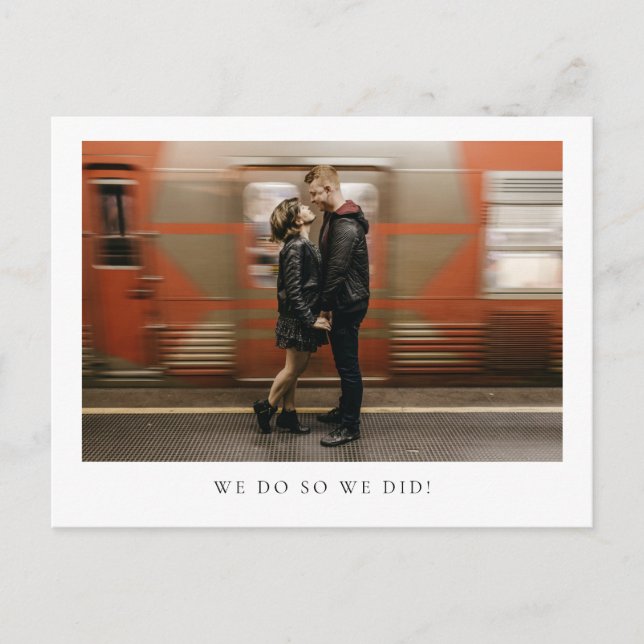 Modern Minimalist Photo Elopement  Announcement Postcard (Front)