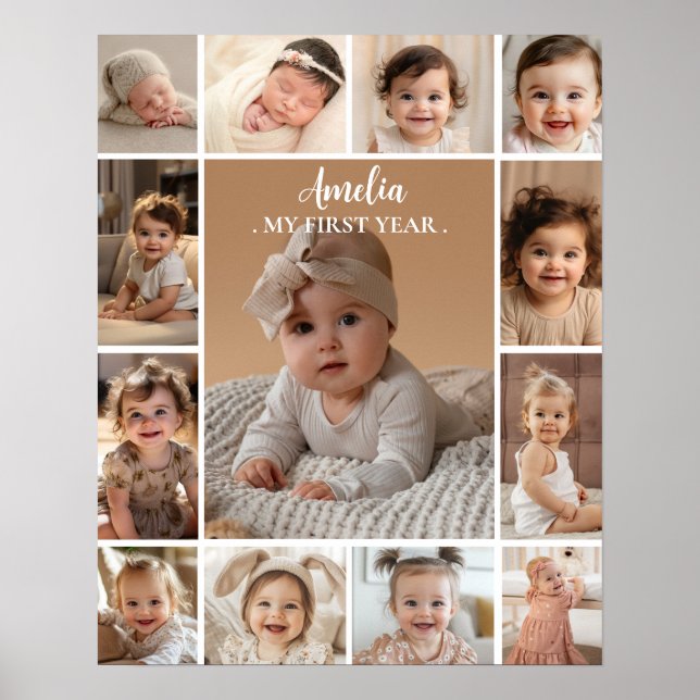 Modern Minimalist Photo First Year Milestone Sign (Front)