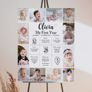 Modern Minimalist Photo First Year Milestone Sign