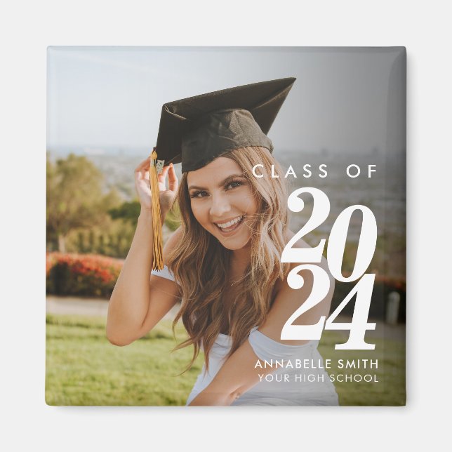 Modern Minimalist Photo Graduation Announcement Magnet (Front)