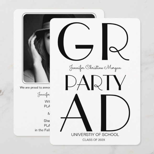 Modern Minimalist Photo Graduation Invitation (Front/Back)