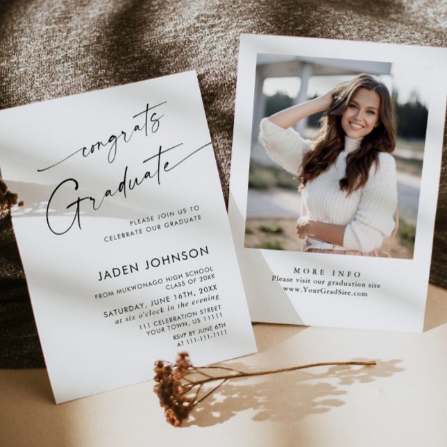 Modern Minimalist PHOTO Graduation Party Invitation (Creator Uploaded)