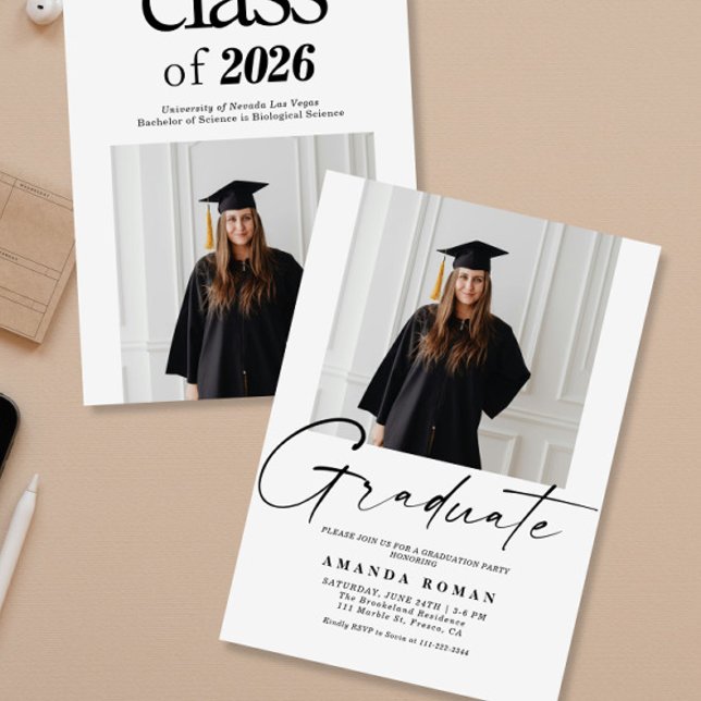 Modern Minimalist Photo Graduation Party Invitation (Creator Uploaded)
