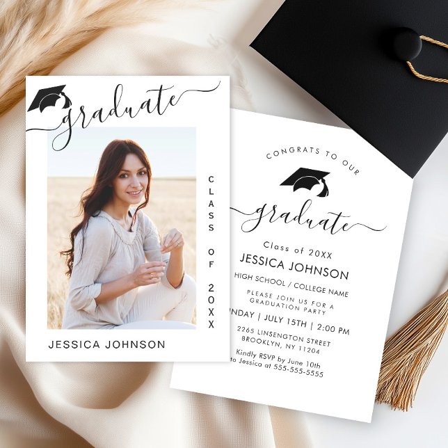 Modern Minimalist PHOTO Graduation Party Invitation (Creator Uploaded)