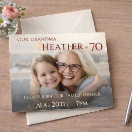 Modern Minimalist Photo Grandmother 70th Birthday Invitation