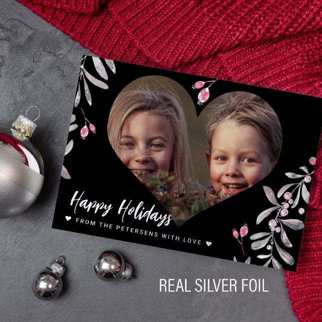 Modern minimalist photo Happy Holidays silver Foil Holiday Card (Creator Uploaded)