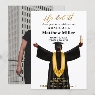 Modern Minimalist Photo He Did It Graduation Invitation