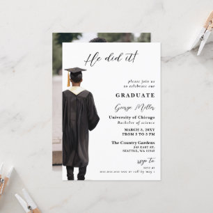 Modern Minimalist Photo he Did It Graduation Invitation