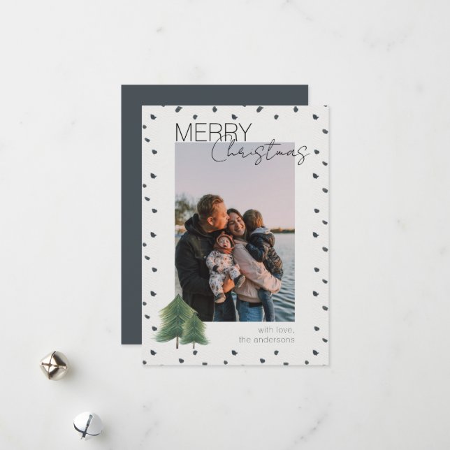 Modern Minimalist Photo Merry Christmas Card (Front/Back In Situ)