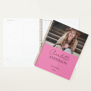 Modern Minimalist Photo Name Pink Planner