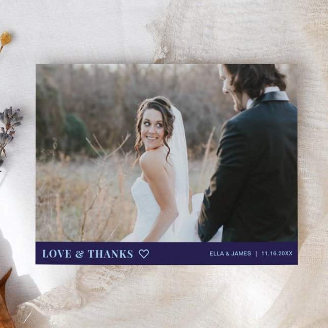 Modern Minimalist Photo Navy Blue Wedding Thank You Card (Creator Uploaded)