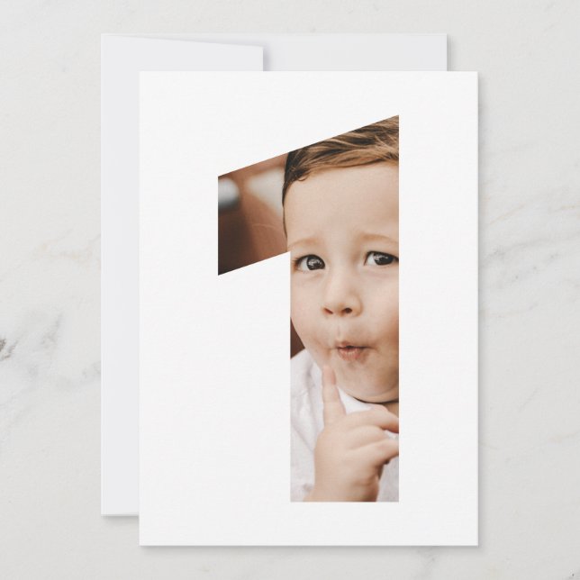 Modern Minimalist Photo Number One First Birthday Invitation (Front)