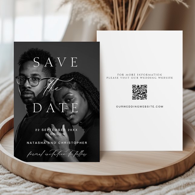 Modern Minimalist Photo Overlay QR Code Wedding Save The Date (Creator Uploaded)