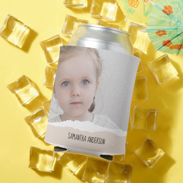 Modern Minimalist Photo & Perosnalized Text Pink Can Cooler (In Situ Summer)