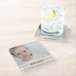 Modern Minimalist Photo & Perosnalized Text Pink Glass Coaster<br><div class="desc">Modern Minimalist Photo & Perosnalized Text Pink</div>