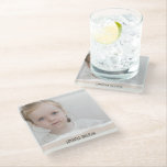 Modern Minimalist Photo & Perosnalized Text Pink Glass Coaster<br><div class="desc">Modern Minimalist Photo & Perosnalized Text Pink</div>