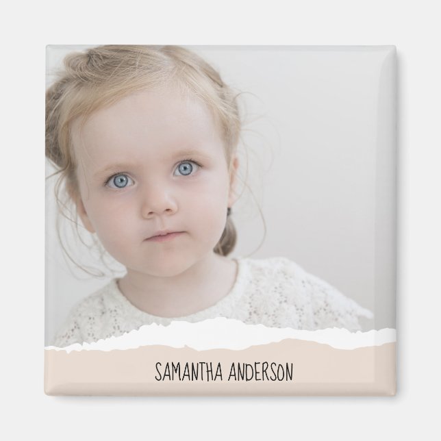 Modern Minimalist Photo & Perosnalized Text Pink Magnet (Front)