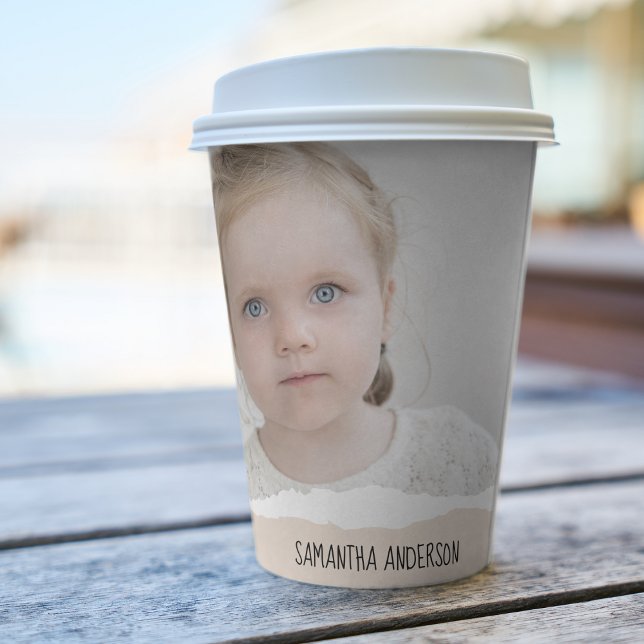 Modern Minimalist Photo & Perosnalized Text Pink Paper Cups (Creator Uploaded)