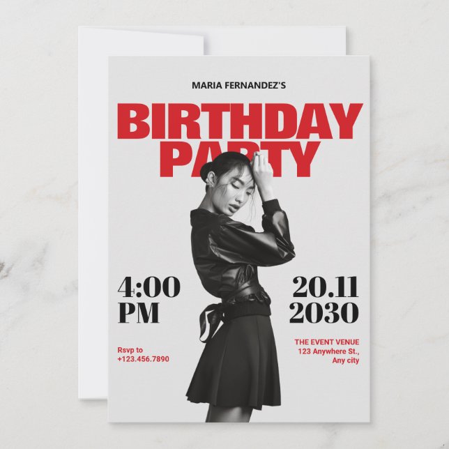 Modern minimalist photo poster magazine birthday  invitation (Front)