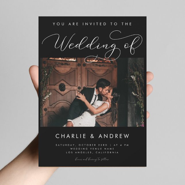 Modern Minimalist Photo Qr Code Black Wedding Invitation (Creator Uploaded)