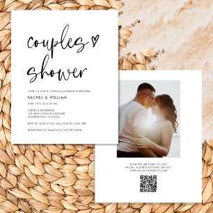 Modern Minimalist Photo QR Code Couples Shower  Invitation
