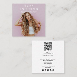 Modern Minimalist Photo QR Code Social Media Square Business Card