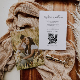 Modern Minimalist Photo Qr Code Wedding Invitation