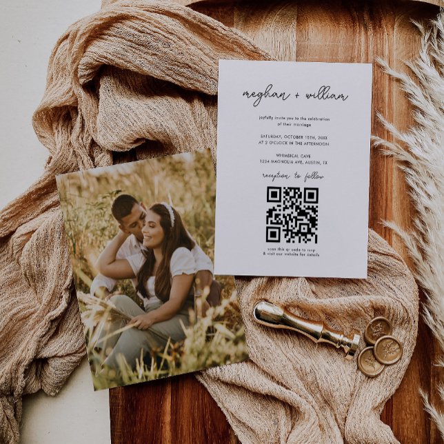 Modern Minimalist Photo Qr Code Wedding Invitation (Creator Uploaded)