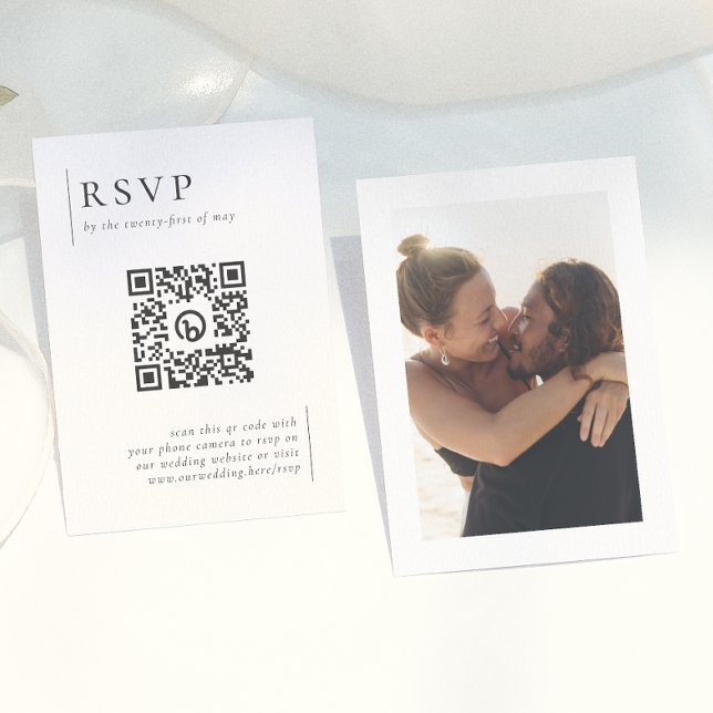 Modern Minimalist Photo QR Code Wedding RSVP Enclosure Card (Creator Uploaded)