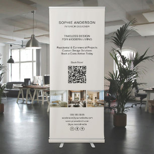 Modern Minimalist Photo QR Professional Business Retractable Banner