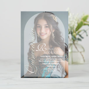 Modern & Minimalist Photo Quinceanera Gold White Invitation