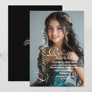 Modern & Minimalist Photo Quinceanera Gold White Invitation