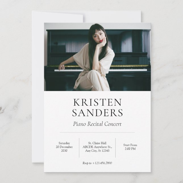 Modern Minimalist photo recital concert  Invitation (Front)