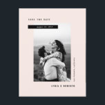 Modern Minimalist Photo Save the Date Postcard<br><div class="desc">A sleek frame of the palest shell pink feels modern and minimal around your portrait engagement photo alongside boldy arranged black and white,  simple custom text. Personalise this card with more information using the custom text boxes on the back.</div>