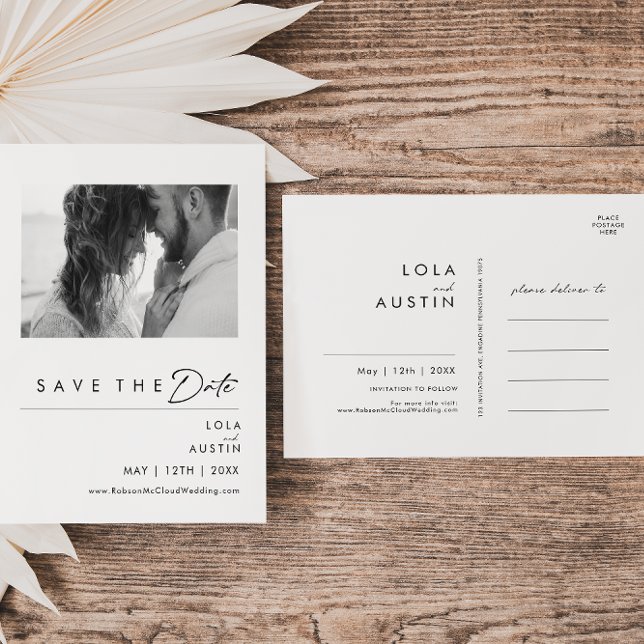 Modern Minimalist Photo Save The Date Postcard (Creator Uploaded)