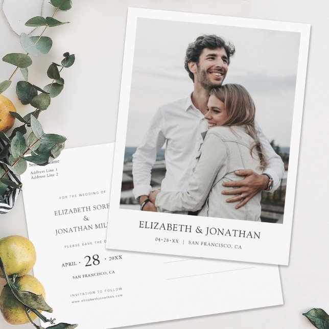 Modern Minimalist Photo Save the Date Wedding  Invitation Postcard (Creator Uploaded)