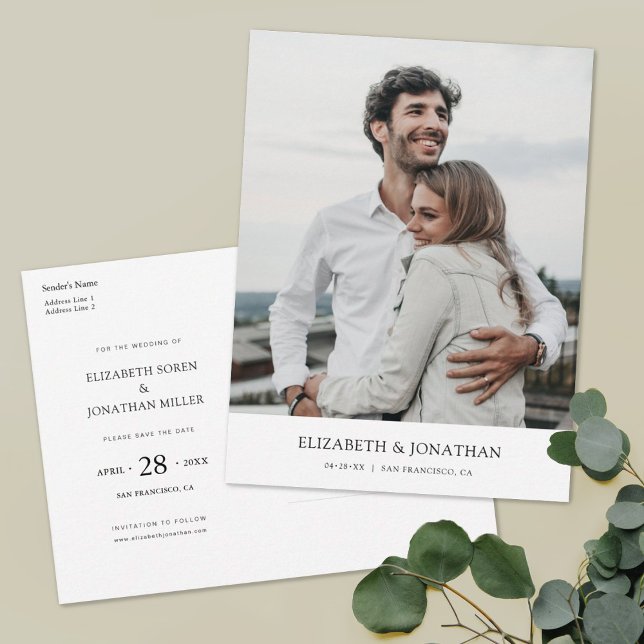 Modern Minimalist Photo Save the Date Wedding Invitation Postcard (Creator Uploaded)