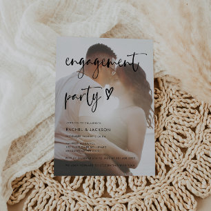 Modern Minimalist Photo Script Engagement Party Invitation