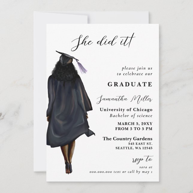 Modern Minimalist Photo She Did It Graduation Invitation (Front)