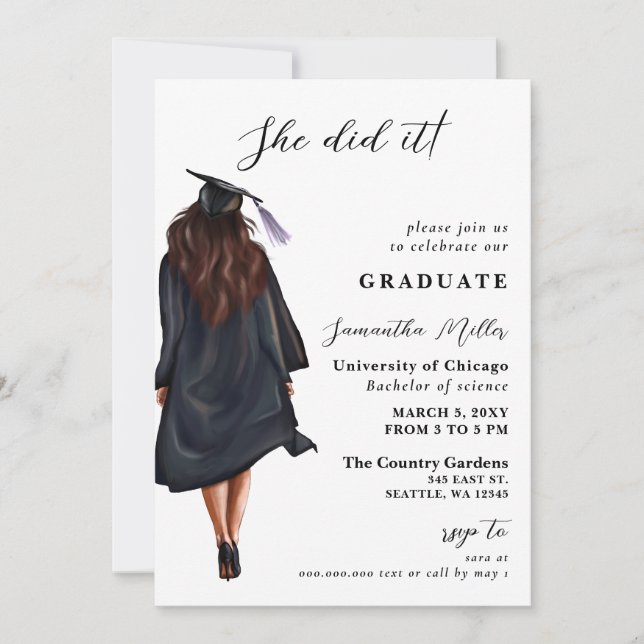 Modern Minimalist Photo She Did It Graduation Invitation (Front)