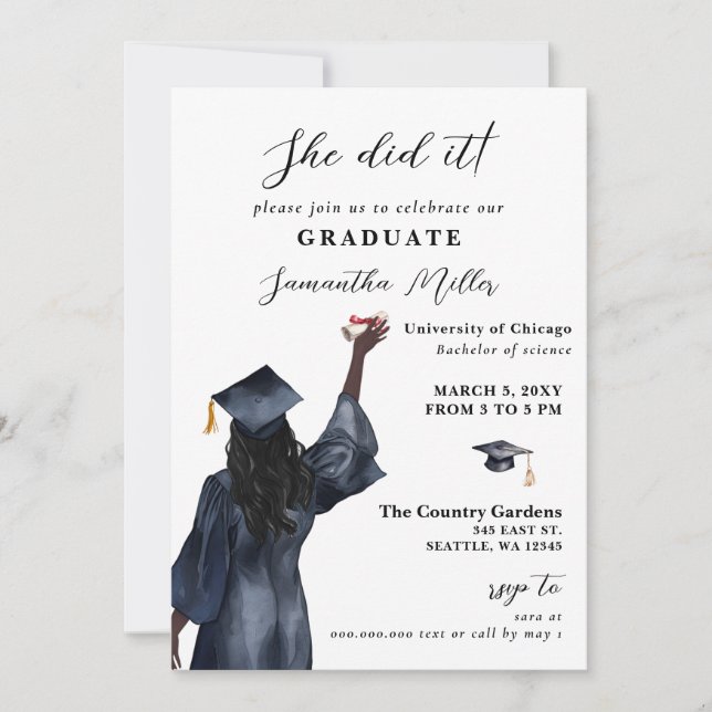 Modern Minimalist Photo She Did It Graduation Invitation (Front)