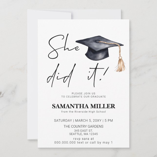 Modern Minimalist Photo She Did It Graduation   Invitation (Front)