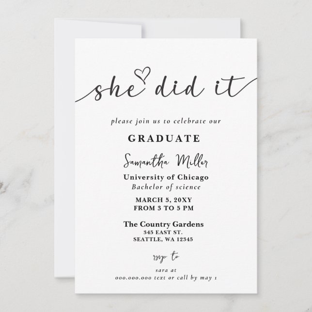 Modern Minimalist Photo She Did It Graduation  Invitation (Front)
