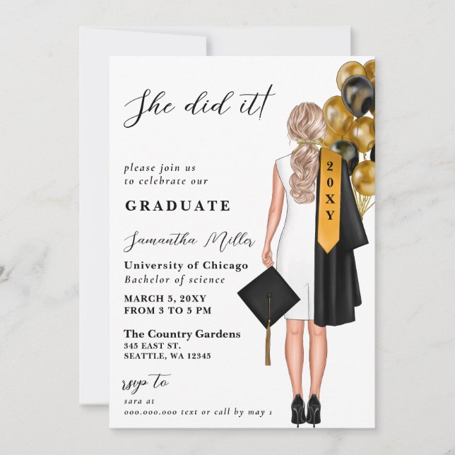 Modern Minimalist Photo She Did It Graduation Invitation (Front)