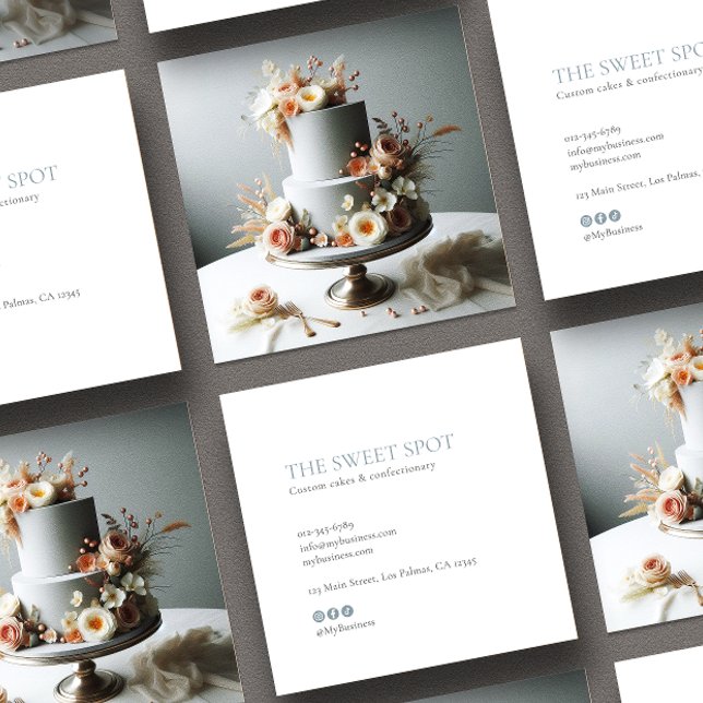 Modern Minimalist Photo & Socials Bakery Square Business Card (Creator Uploaded)