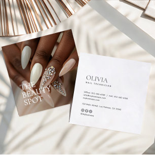 Modern Minimalist Photo & Socials Nail Technician Square Business Card